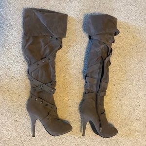 Grey over the knee boots